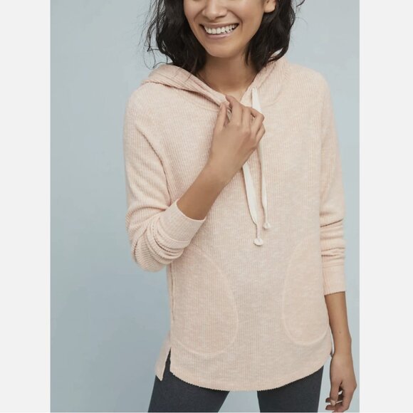 Anthropologie Postmark Black Ribbed Rosalie Hoodie Pullover Top - Picture 4 of 6
